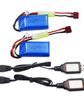 2 Pack 7 4V 1200mAh LiPo Batteries With USB Charger Cables For 1 To 18 Scale RC Trucks Replacement Includes Mini Tamiya Plug And T Plug Adapters For 9310YL 9300 9301E 9302E 9303E 9304E 9305E 9300