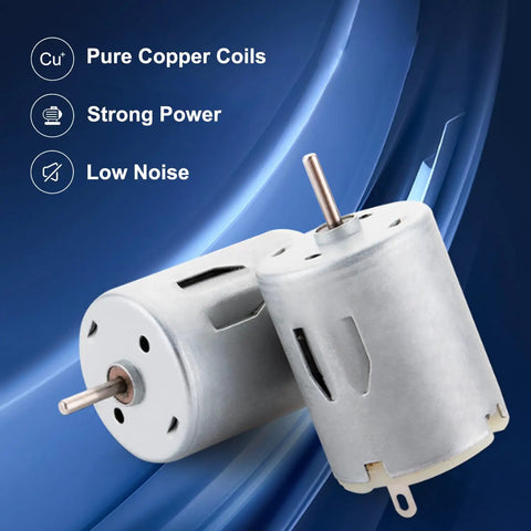 Two DC Motors 5 Pack 3-12V Micro 280 Type 1500-13000 RPM with copper coils on a blue background