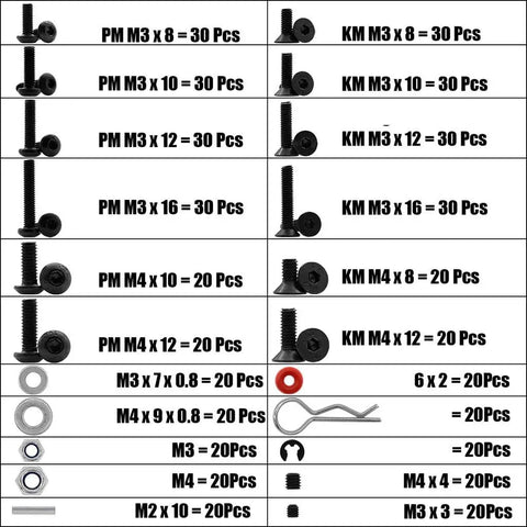 1:10 Scale RC Screw Kit Box Set With Multi Color Screws detailed view showing metal screws and hardware assortment for RC cars