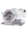 Straight Up Motorcycle Crankcase Cover And Clutch Replacement With Dead Nuts Exact Fit for 125cc bikes, silver aluminum part.