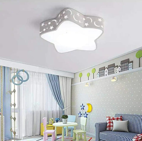 Star Shape Kids Room LED Flush Mount Ceiling Light Fixture, Modern Close To Ceiling Chandelier For Boys And Girls