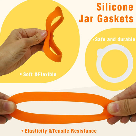 Silicone jar gaskets, 3.75 in diameter, 6-pack, orange and white, food-grade airtight seals for canning jars