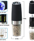 Gravity Activated Salt And Pepper Grinder Set With Flip To Start Automatic Grinding Adjustable Coarseness Battery Operated Refillable Mills 2.5x7.9 inches