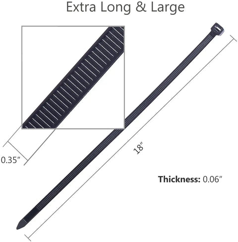 Heavy Duty 18 Inch Zip Ties 100 Pack Nylon Cable Ties With 175 Lb Tensile Strength Outdoor UV Resistant Black dimensions