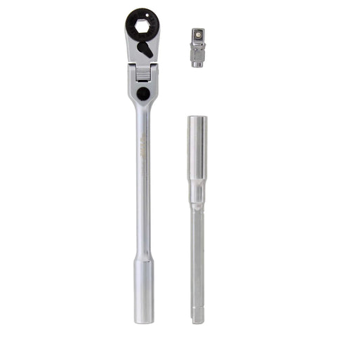 Flex Head Ratchet To T Handle Wrench 3 Piece Set One Quarter Inch Drive Small Ratchet Kit with Socket Extension and Adapter