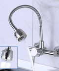 304 Stainless Steel Wall-Mounted Faucet Multifunctional Kitchen Tap Hot & Cold Water with flexible hose for sink use.