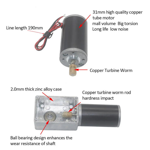12V DC Gear Motor With 8mm Shaft 200RPM Reversible Geared Motor High Torque And Low Noise shown with copper tube motor and zinc alloy case