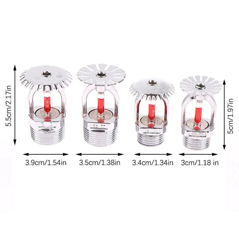 Single 68 Degree Pendent Fire Sprinkler Head 1/2 Inch Dn15 with various sizes and red indicators for fire safety systems.