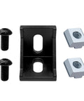 26 Piece 4040 Series Aluminum Extrusion Corner Angle Brackets With Premium T Slot Nuts Fasteners Compact Wrench For Heavy Duty Machine Build Kit featuring a black bracket and chrome nuts.
