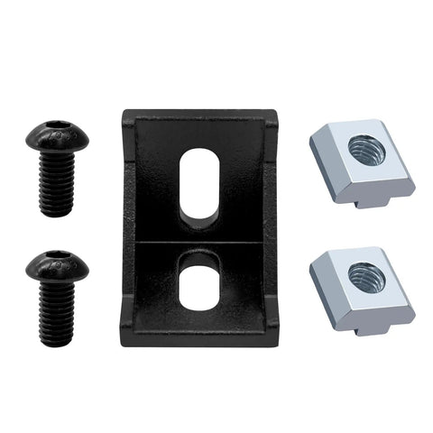 26 Piece 4040 Series Aluminum Extrusion Corner Angle Brackets With Premium T Slot Nuts Fasteners Compact Wrench For Heavy Duty Machine Build Kit featuring a black bracket and chrome nuts.
