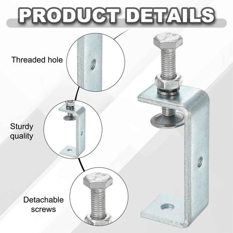 Detailed view of Beefy Carbon Steel C Clamps set showing threaded hole, sturdy quality, and detachable screws.