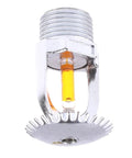 Two Pack Upright Copper Fire Sprinkler Heads Deliver Real Deal Fire Safety With Quick 135F Activation Solid Half Inch Threads And Heavy Duty Craftsmanship That Slays Every Inspection, close-up of chrome sprinkler head.