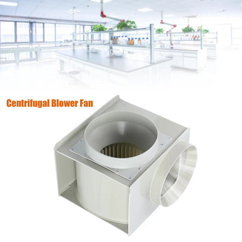Rock Solid Centrifugal Blower With Kickin 2300 Cubic Meter Hour Airflow 300 Watt Motor And 3 Speed Adjustable Ventilation Fan for Lab Smoke and Fume Extraction Heavy Duty PP Build in laboratory setting.