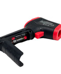 Handheld Infrared Temperature Gun For Cooking From Pizza To Grill And Oven, Fast Readout With Adjustable Emissivity 0.1 To 0.99, Fahrenheit Or Celsius, Max Min Memory, Auto Power, Great For Meat Food Griddle And Kitchen, black and red plastic