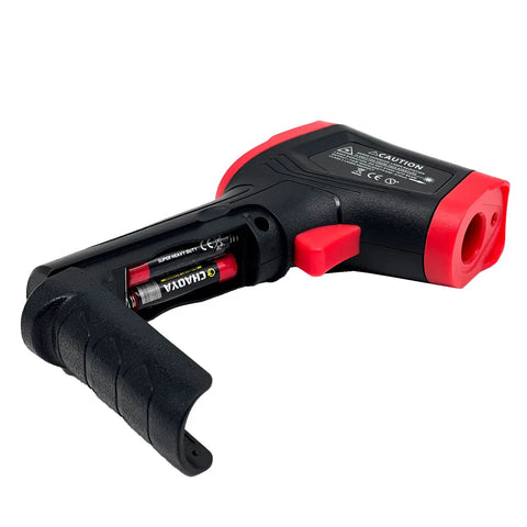 Handheld Infrared Temperature Gun For Cooking From Pizza To Grill And Oven, Fast Readout With Adjustable Emissivity 0.1 To 0.99, Fahrenheit Or Celsius, Max Min Memory, Auto Power, Great For Meat Food Griddle And Kitchen, black and red plastic