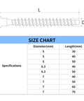 M5 X 30mm Confirmat Screws Black 100 Pieces Hex Socket Countersunk Self Tapping Furniture Connectors size chart