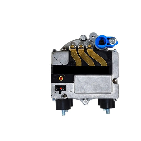 Premium 24V AC Electric Compressor Kit For Cars Trucks And Heavy Vans Easy Drop In Install front view with electrical connectors.