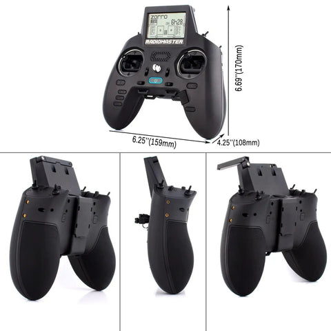 Dope Hall Handle FPV Remote Control For Drones 2.4GHz 16CH Transmitter, showing external module bay and adjustable Hall gimbals.