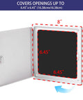 No Sweat 8X8 White Plastic Access Panel With Door, 6.5 Inch Opening showing 6.45x6.45 dimensions for HVAC and plumbing access.