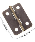 2 Inch Mini Folding Hinges With Screws In Antique Copper, 20 Pack For Jewelry Boxes, shown with measurements.