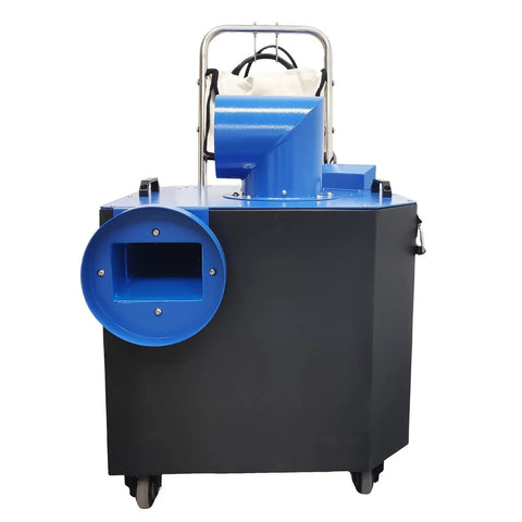 No Sweat Heavy Duty Movable Dust Collector For Central Air Conditioning Duct Cleaning with blue funnel and collection bag.