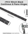 Built Tough 16 Inch Stainless Steel Piano Hinges 2 Pack Heavy Duty Continuous Barrel Hinges for cabinet doors, showing dimensions.