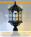 Solar Post Light Fixture For Outdoor Gardens And Patios With Vintage Die Cast Aluminum In Oil Rubbed Black And Clear Glass, Weather Resistant