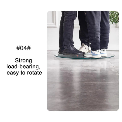 Large Round Lazy Susan Turntable With Swivel Assist System, 100 Cm Diameter Glass Serving Tray supporting multiple feet showing stability.