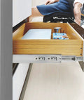 Side view of a dresser with 22 Inch Soft Close Drawer Slides With Rear Mounting Brackets, showing full extension ball bearing slides in use.