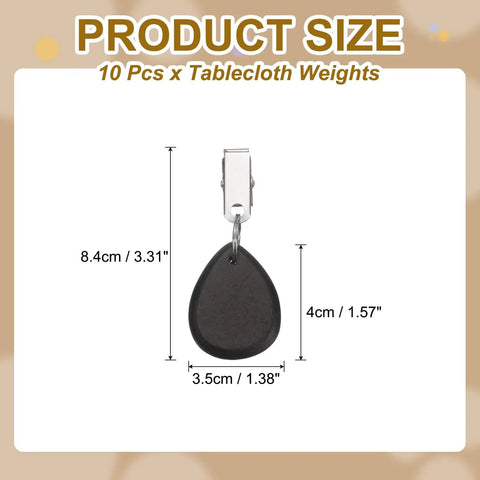 10 Pack Teardrop Tablecloth Weights With No Slip Metal Clips Marble Stone Pendant Weights 4.5x3.5 cm 8.4 cm Total Length