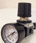 Quarter Inch Air Pressure Regulator With Gauge For Air Compressor Systems 1/4 Inch NPT Ports Gauge Port Included Max Input 150 PSI
