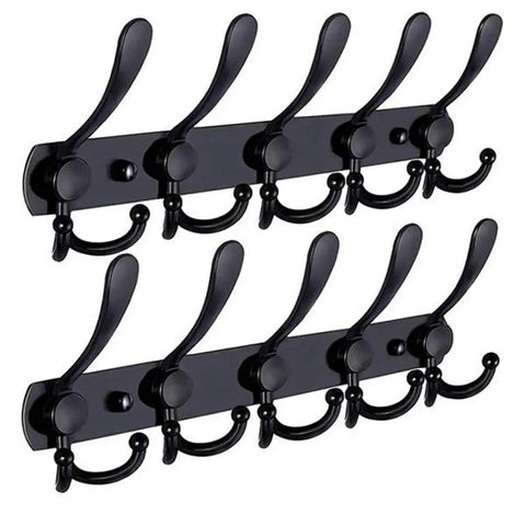2 Pack Wall Mount Coat Rack Five Heavy Duty Hooks Solid Stainless Steel Build Built Different To Secure Hats Towels Robes, black hooks design