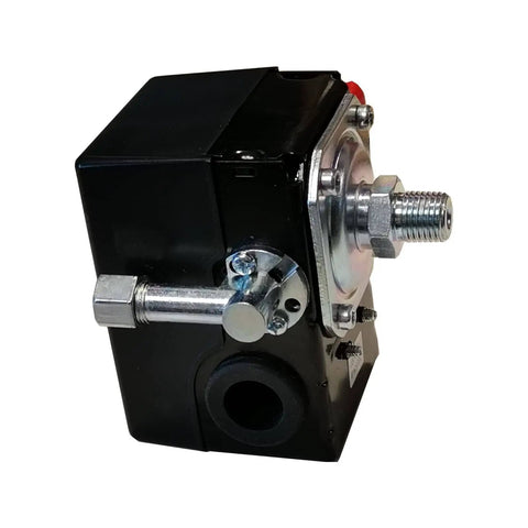 Side view of Pressure Switch For Air Compressor 145 To 175 PSI Cut In Cut Out Quarter Inch NPT 120V Or 240V Fits Home And Shop Units