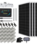 All In One 400W 12V RV Solar Kit With Four 100W Monocrystalline Panels Adventurer 30A LCD PWM Controller BT1 Bluetooth Module