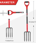 Sturdy 4 Tine Heavy Duty Pitchfork With Fiberglass Handle For Gardening And Farm Work Long 43 Inches Digging Fork dimensions