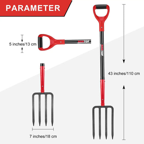 Sturdy 4 Tine Heavy Duty Pitchfork With Fiberglass Handle For Gardening And Farm Work Long 43 Inches Digging Fork dimensions