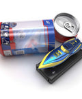 Mini RC Boat 2.4GHz Remote Control Toy For Pool And Bath, 360 Spin And Steady Grip, shown with packaging and stand, Blue.