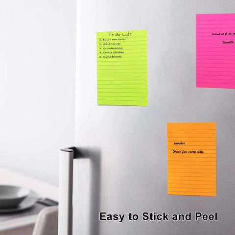 Nine Pack 4x6 Inch Lined Sticky Notes With Lines In Nine Bright Colors Large Ruled Self Adhesive Note Pads 35 Sheets Per Pad