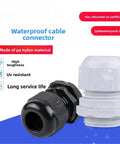 Waterproof Nylon Cable Gland Kit 50 Pieces showing black and white nylon glands with IP68 rating and CE certification.