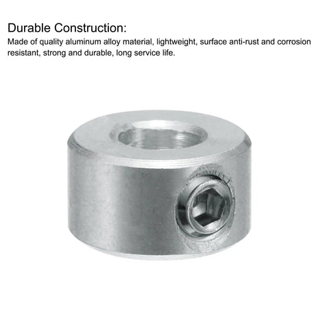 Top Tier Aluminum Alloy Shaft Locking Collars With Set Screw Design For 3/16 Inch Bore, showing lightweight aluminum design and rustproof finish.