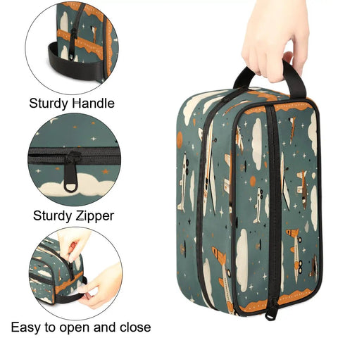 Must Have Airplane Cosmetic Bag For Women, Cute Cartoon Aircraft Makeup Organizer with sturdy handle and zipper