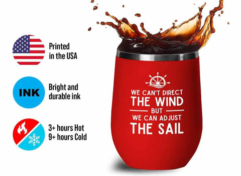 Red Edition 12oz Sailor Wine Tumbler We Can Adjust The Sail Salty Nautical Gift with printed graphic and spilling liquid