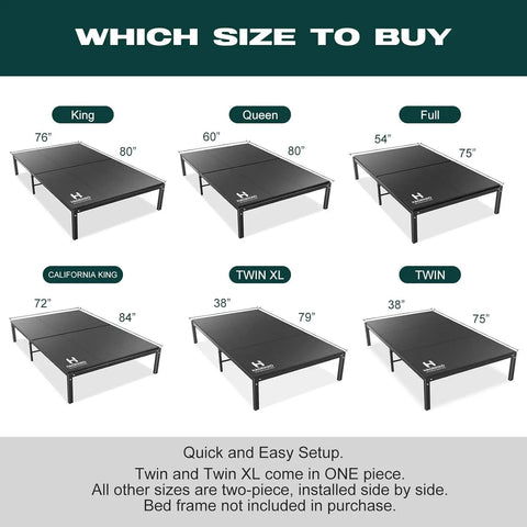 Image showing sizes of Heavy Duty Queen Bunkie Board Straight Up Solid Hollow Plastic Mattress Support Platform.