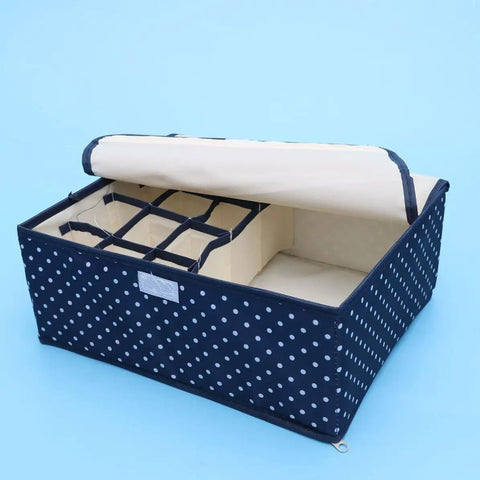Kick Clutter To The Curb With This Hella Tough Waterproof Oxford Cloth Underwear Storage Box featuring 13 roomy grids opened.