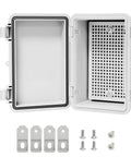 Weatherproof Junction Box All Weather Ready Outdoor Indoor ABS Plastic IP65 Enclosure With Hinged Lid 5.9x3.9x2.8 Inches Grey Rubber Gasket And Two Plastic Latches For Superior Seal