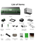 Beast 20W Laser Cutter And Engraver For Wood Metal And Acrylic With Rotary Bundle displaying components such as laser module, RA2 Pro, and cables.