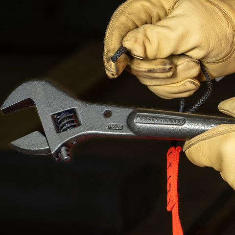 Close-up of Heavy Duty Adjustable Spud Wrench 16 Inch Long With 1 5 8 Inch Opening Fits Heavy Nuts And Bolts Up To 1 Inch Forged In USA Tether Hole