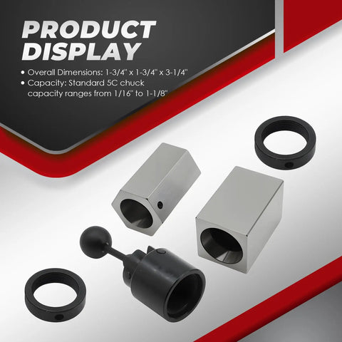 Beefy 5C Collet Block For Lathes And Mill Machines Featuring Hex Square Mount Accepting 1/16 To 1 1/8 Inch Bars, alloy steel components.