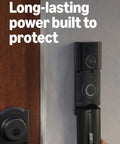 Premium Battery Powered Smart Doorbell Camera with Quick Swap Power Pack mounted on door, displaying battery compartment.