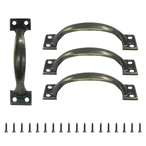 4 Pack Metal Door Handles 4 Inch Silver Rustic Gate Pulls with Screws for Outdoor, Garage, Cabinets, Drawers, Dresser